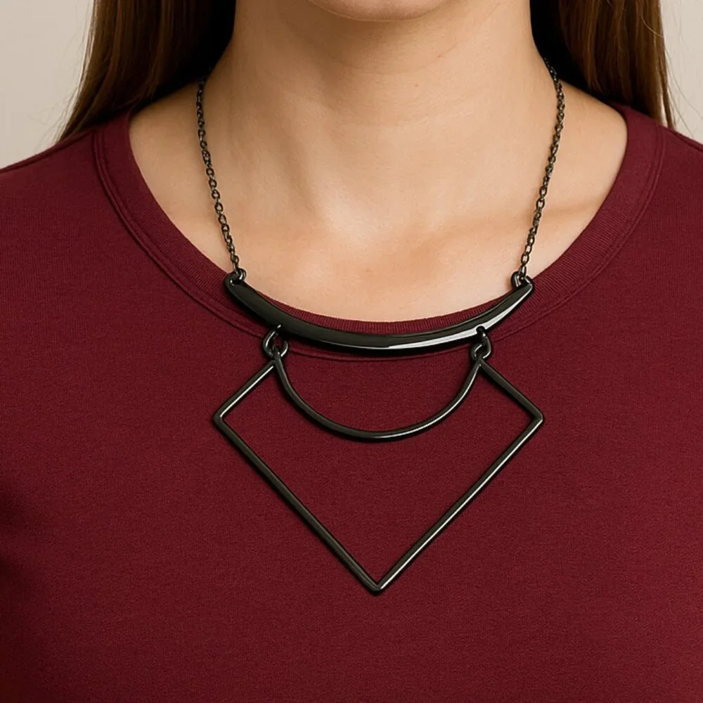Paparazzi Gunmetal Geometric Statement Necklace • Modern Minimalist - Picture 1 of 3